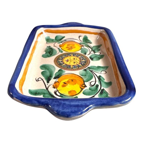 Vtg Italian Ceramic Rectangular Tray Celestial Sun Lemon Design Signed Stefano - Picture 7 of 9